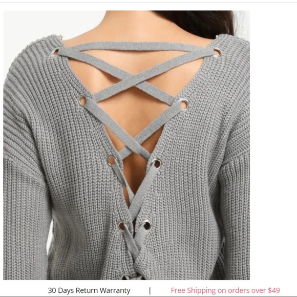 CLEARANCE wool blend Open Back Lace Up Sweater - Picture 3 of 5